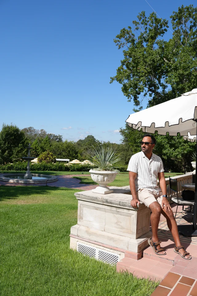 Sagar by the garden fountain