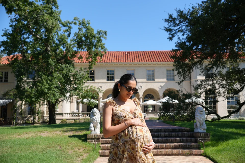 Mital beside the fountain